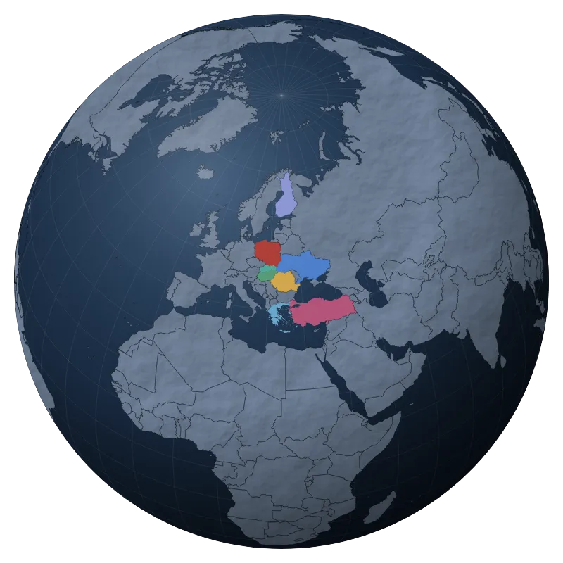 Globe with the 8 planned languages highlighted